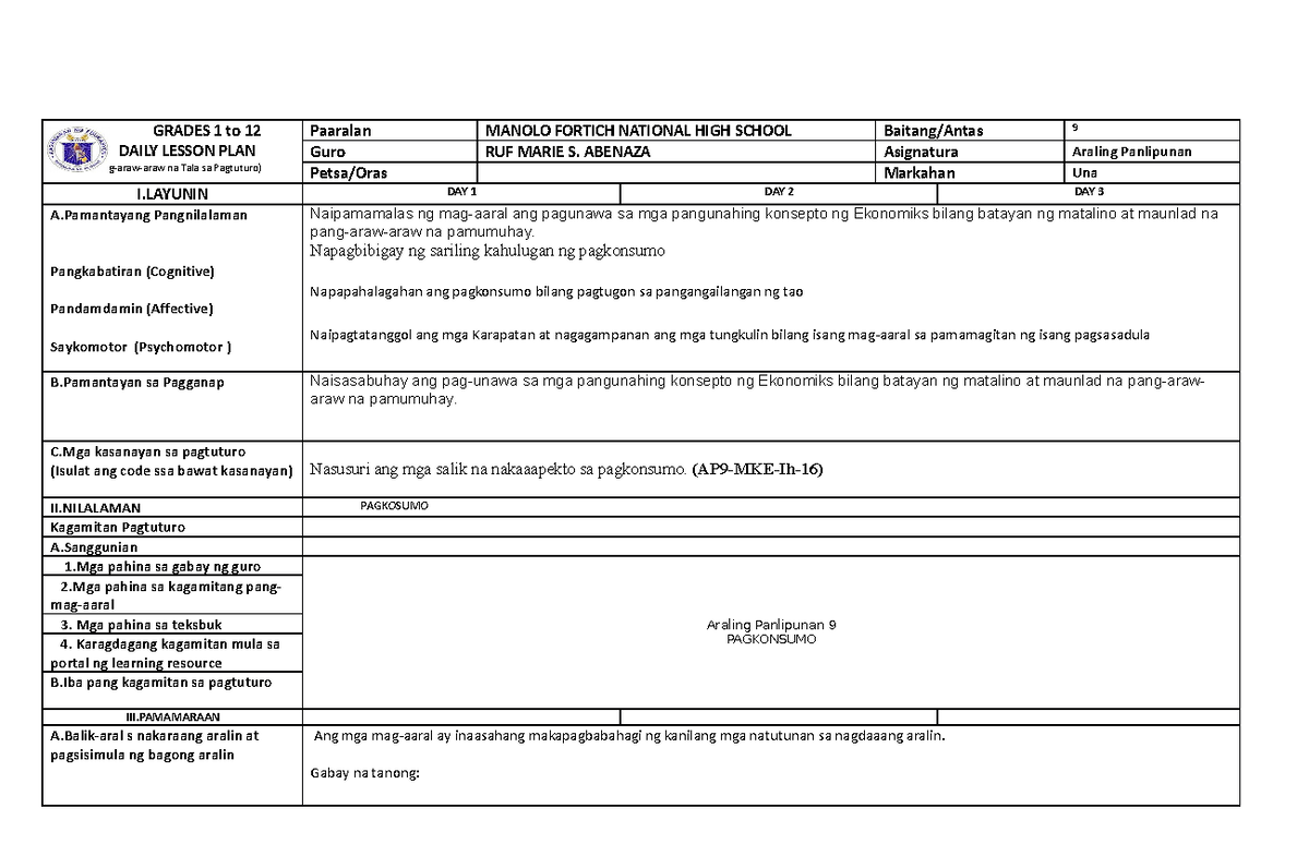 DLP- PRODUSIYON - GRADES 1 to 12 DAILY LESSON PLAN ( Pang-araw-araw na ...