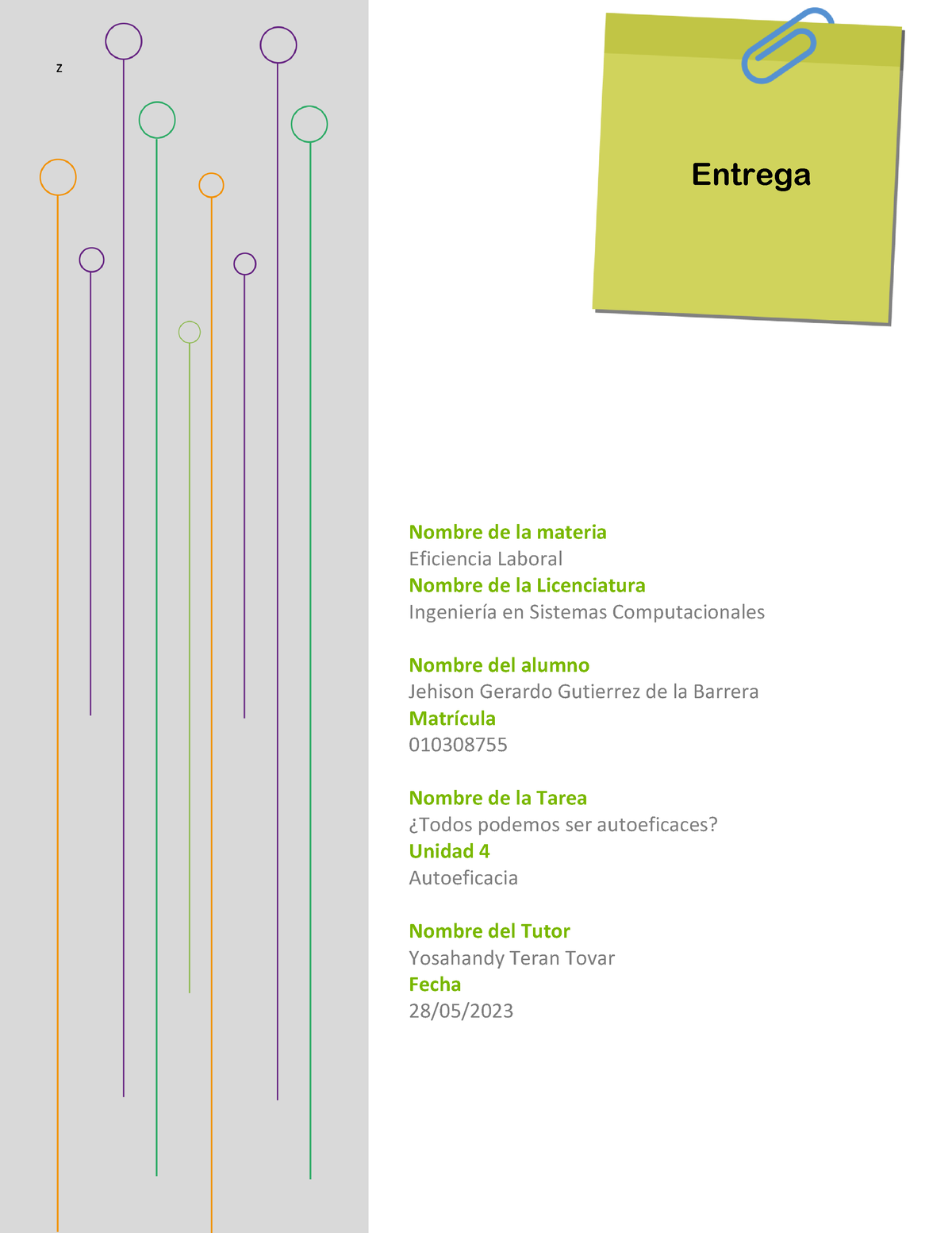 Eficiencia Laboral T4 - Z Nombre De La Materia Eficiencia Laboral ...