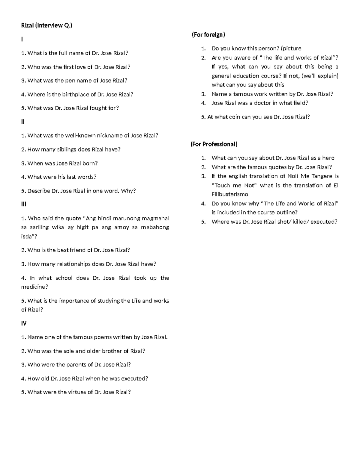 Rizal Q - Rizal (Interview Q.) I What is the full name of Dr. Jose ...