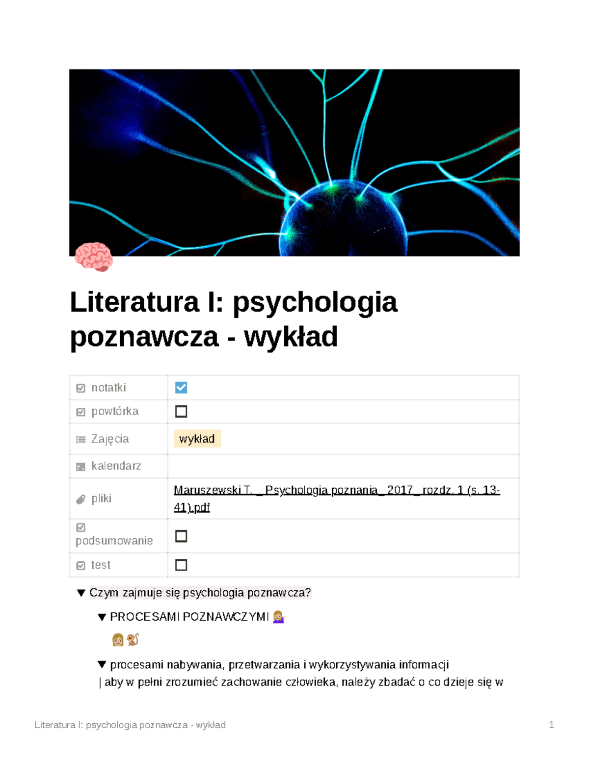 Literatura I Psychologia Poznawcza - Wykad - Literatura I: Psychologia ...