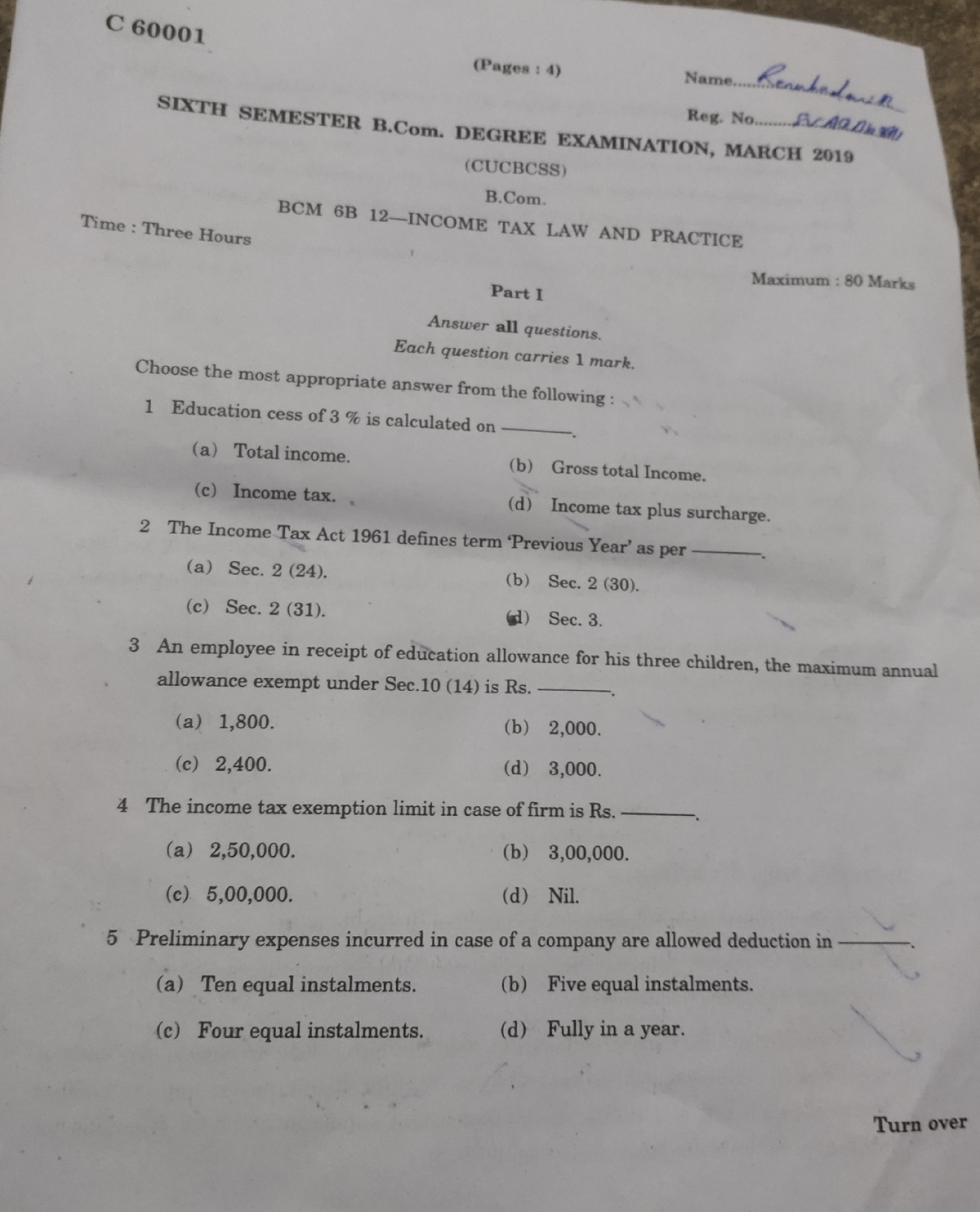 Income Tax Law And Practice Question Papers B Com Studocu