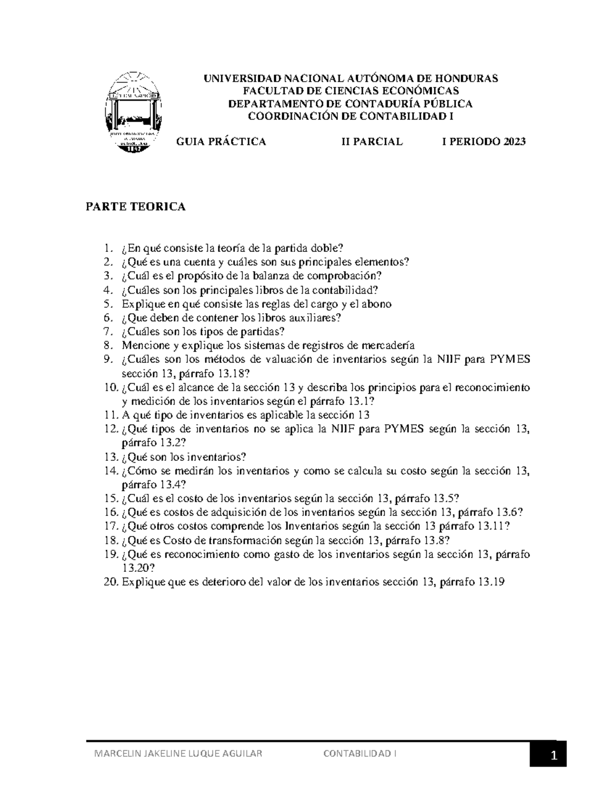 Guia Ii Parcial I P 2023 Guia Universidad Nacional AutÓnoma De Honduras Facultad De Ciencias 6646