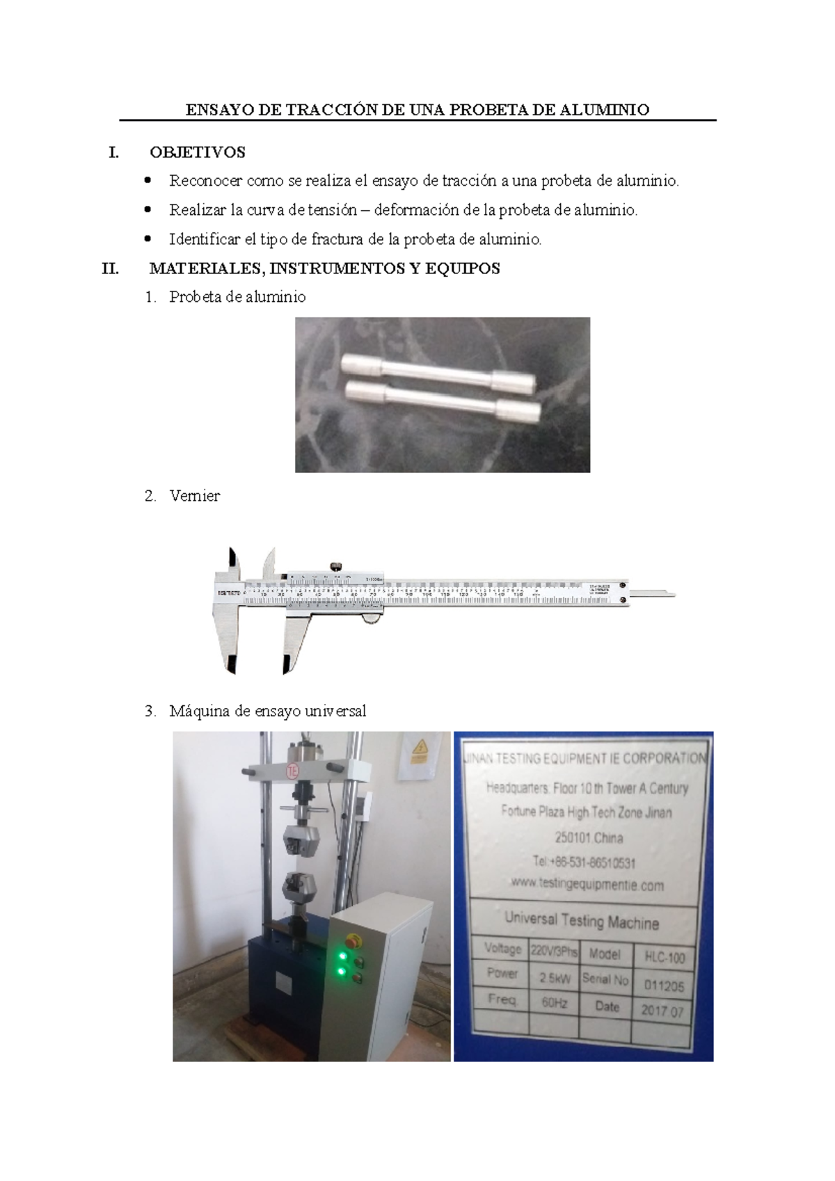 Ensayo DE Traccipon DE UNA Probeta DE Aluminio 1 - ENSAYO DE TRACCIÓN ...