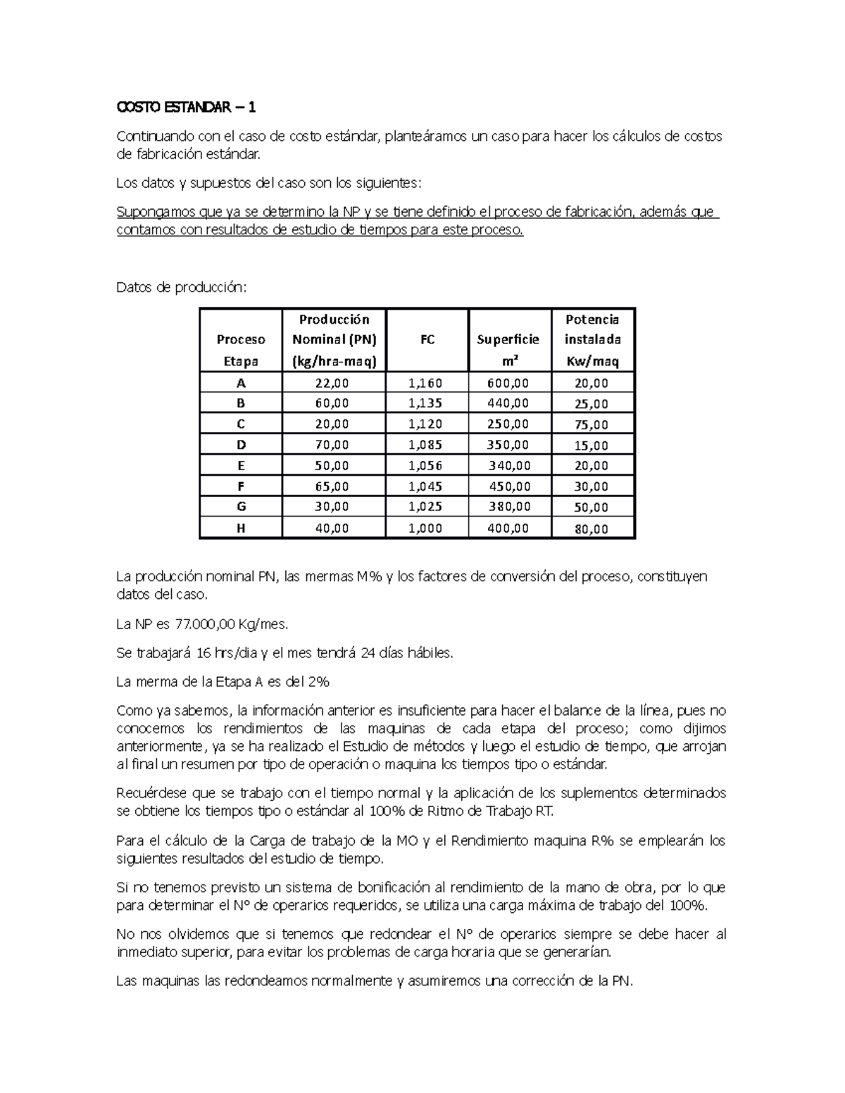 N° 1 Apuntes DE Costo Estandar - CASO DE Estudio - COSTO ESTANDAR – 1 ...