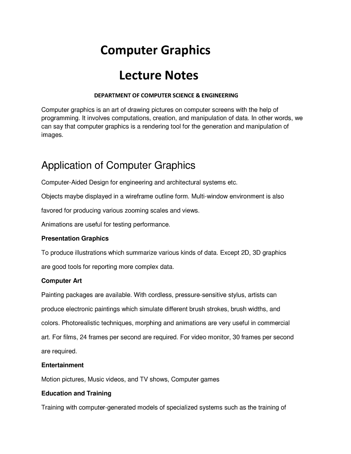 Computer-Graphics-Notes - Computer Graphics Lecture Notes DEPARTMENT OF ...