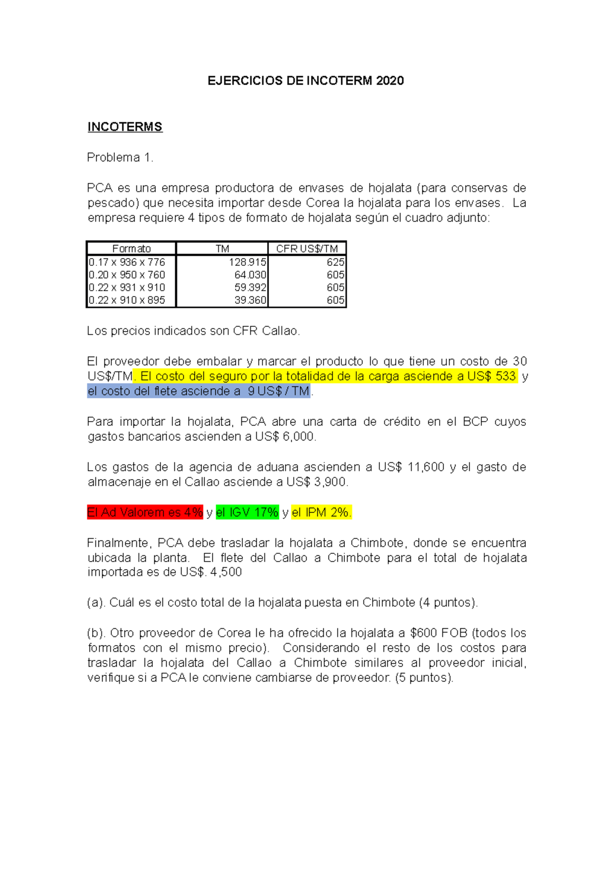 Ejercicios Incoterms Hacer Hoy Ejercicios De Incoterm