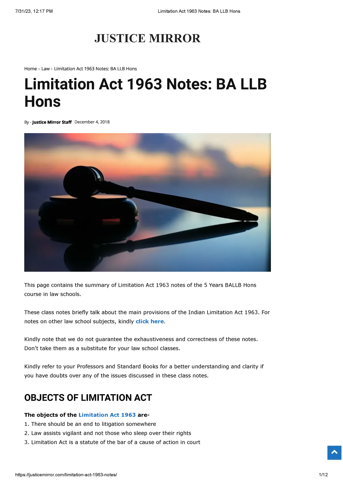 Limitation Act 1963 Notes Ba Llb Hons These Class Notes Briefly Talk