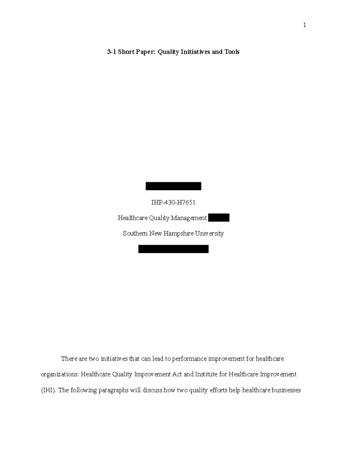 IHP430 31 Short Paper Quality Initiatives and Tools 31 Short Paper