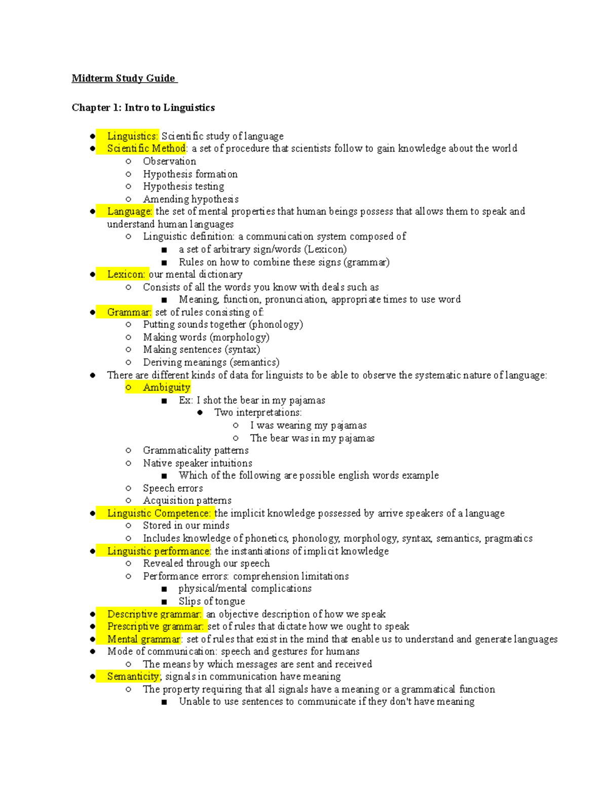 Midterm Study Guide - Midterm Study Guide Chapter 1: Intro To ...