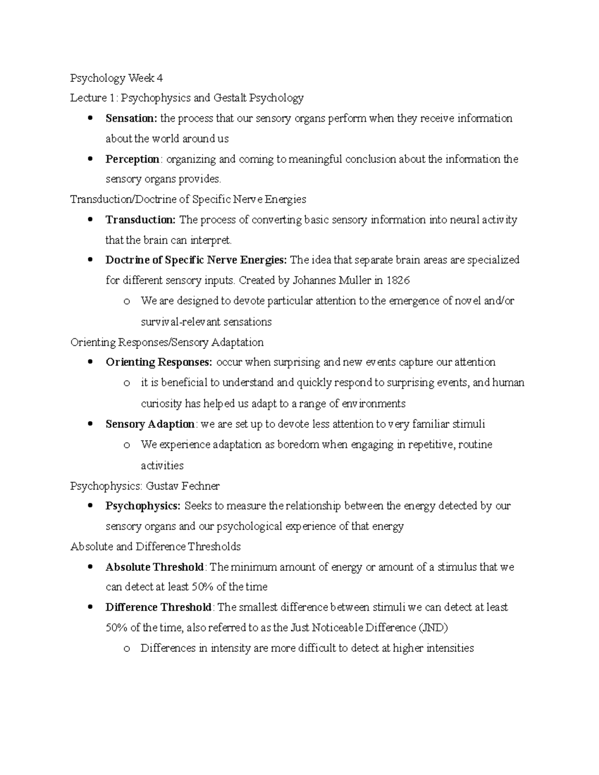 Chapter 4 Video Notes and In-class lecture notes - Psychology Week 4 ...