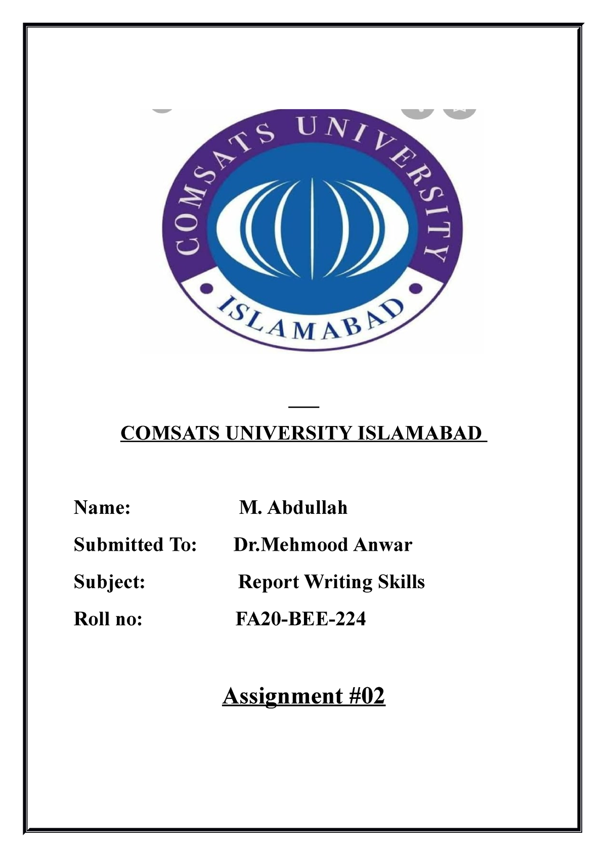report writing assignment comsats