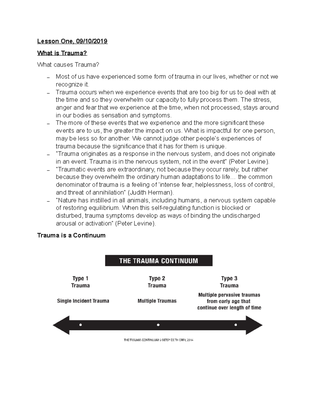 Week 2 - Lecture notes 1 - Lesson One, 09/10/ What is Trauma? What ...