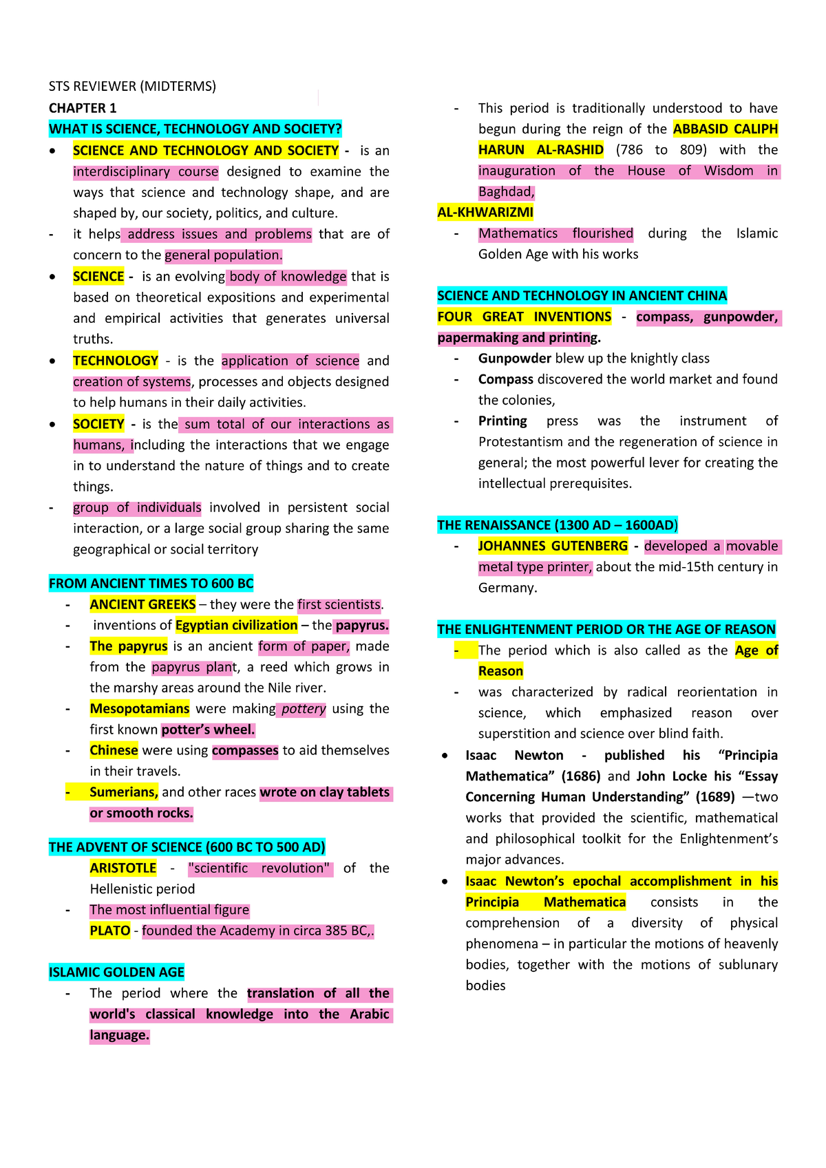 STS Midterms Reviewer - Science, Technology And Society - Studocu