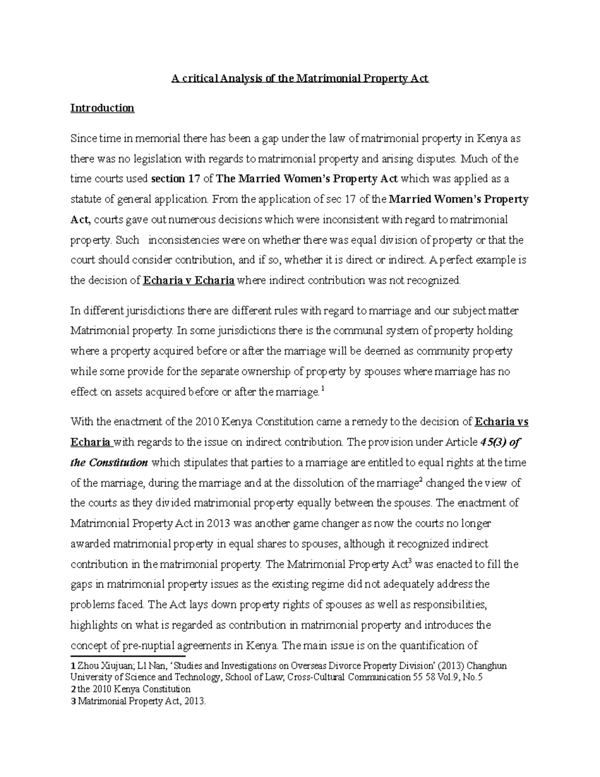 A critical Analysis of the Matrimonial Property Act (Autosaved) Law