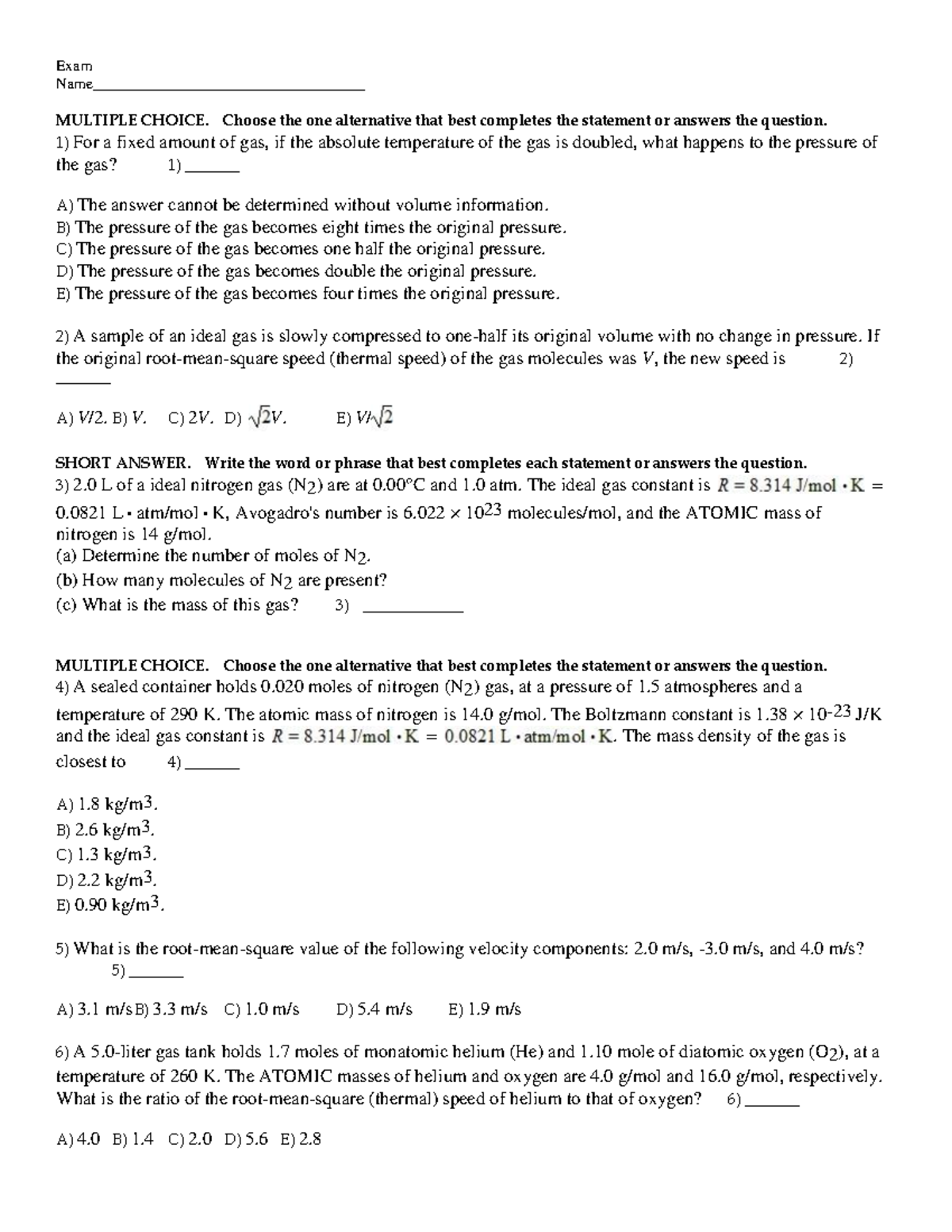 Tutorial 16b Ch18 - Exam Name ...