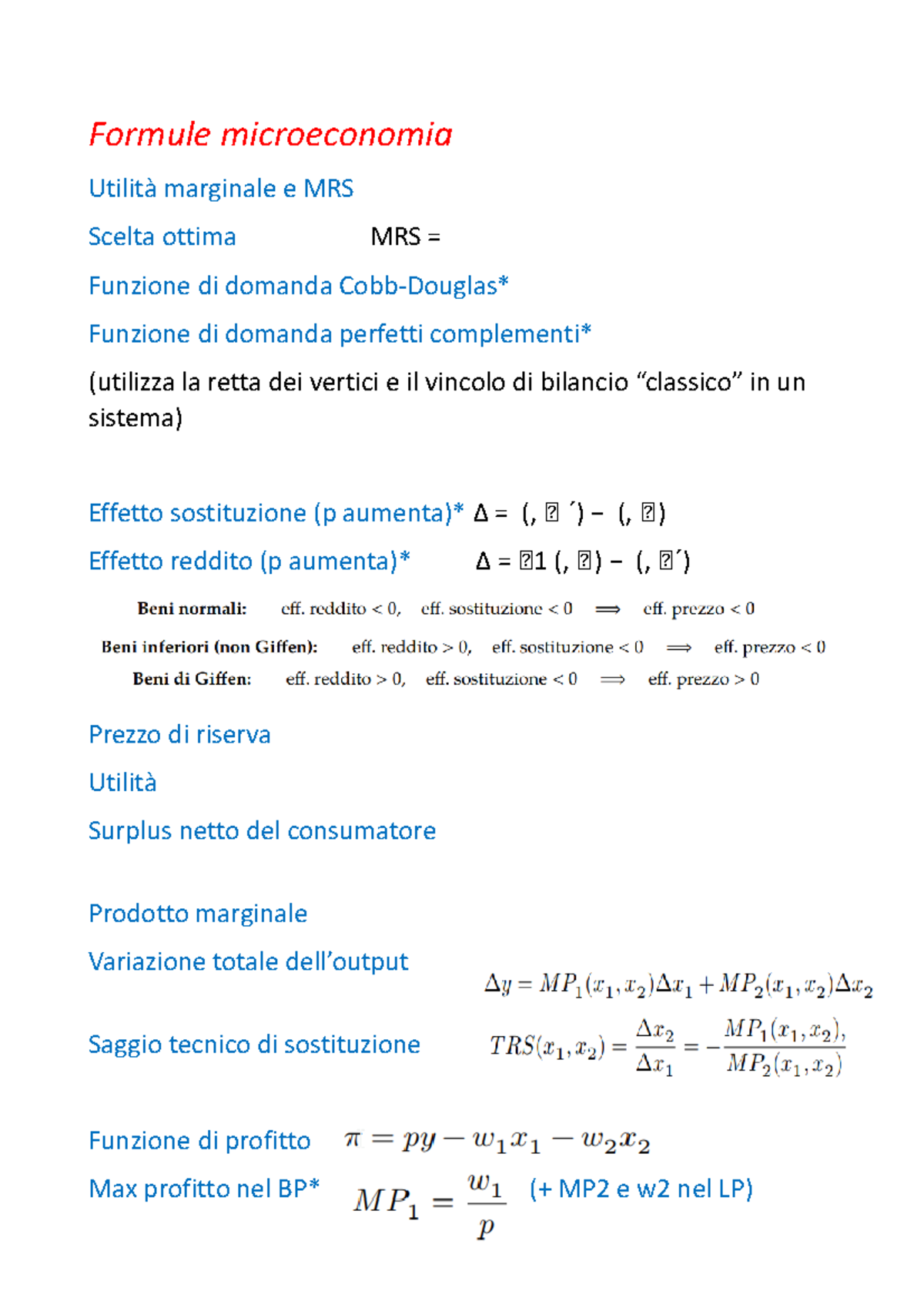 Formule economia politica - Formule microeconomia Utilità marginale e ...