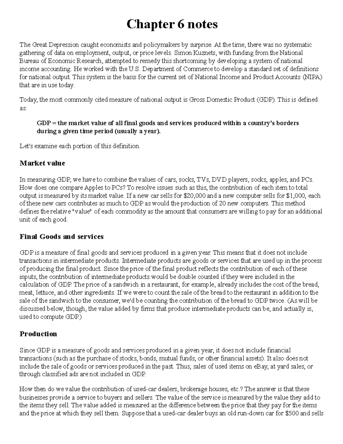 Macroeconomics - Chapter 6 - Chapter 6 notes The Great Depression ...