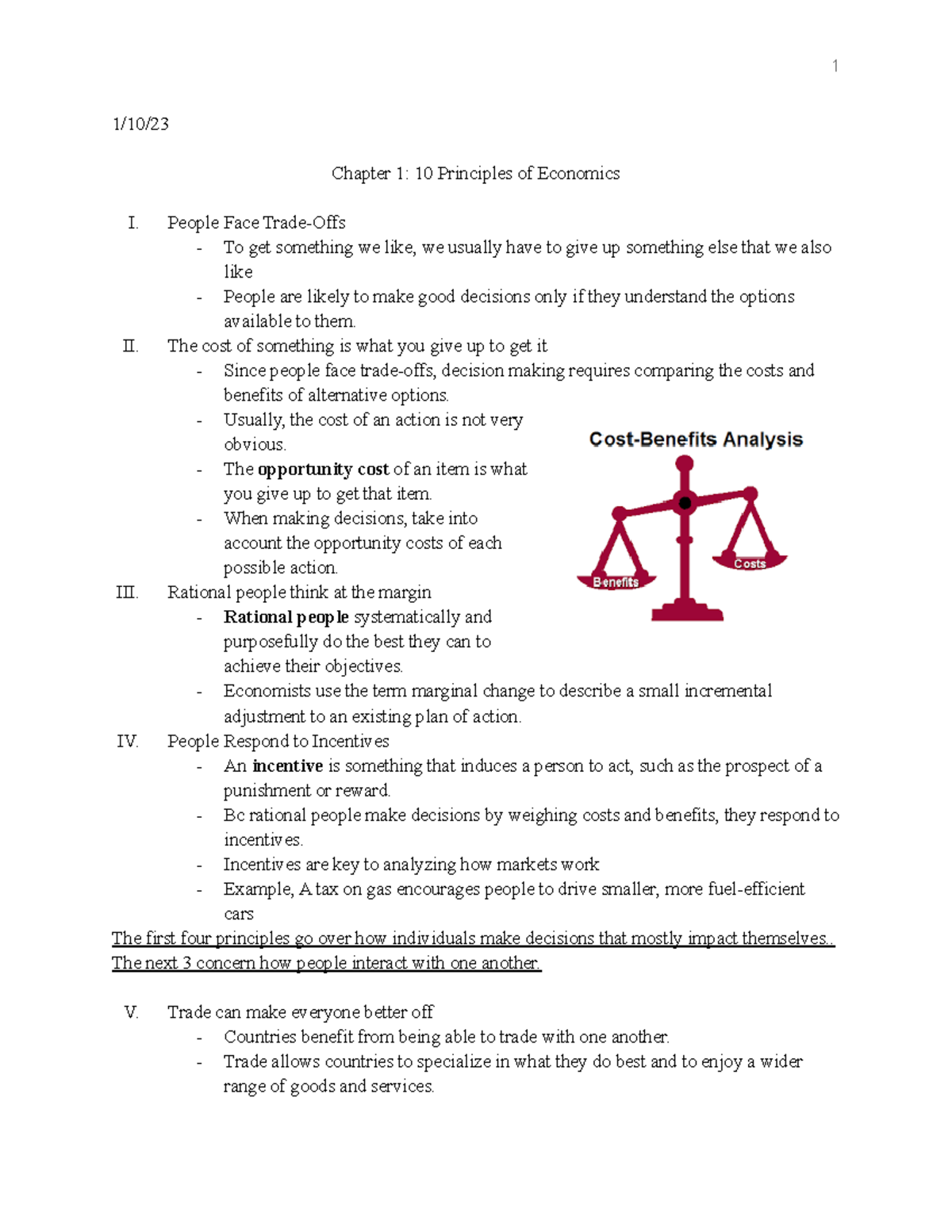 ECN 212 Ch. 1 Notes - 1/10/ Chapter 1: 10 Principles of Economics I ...