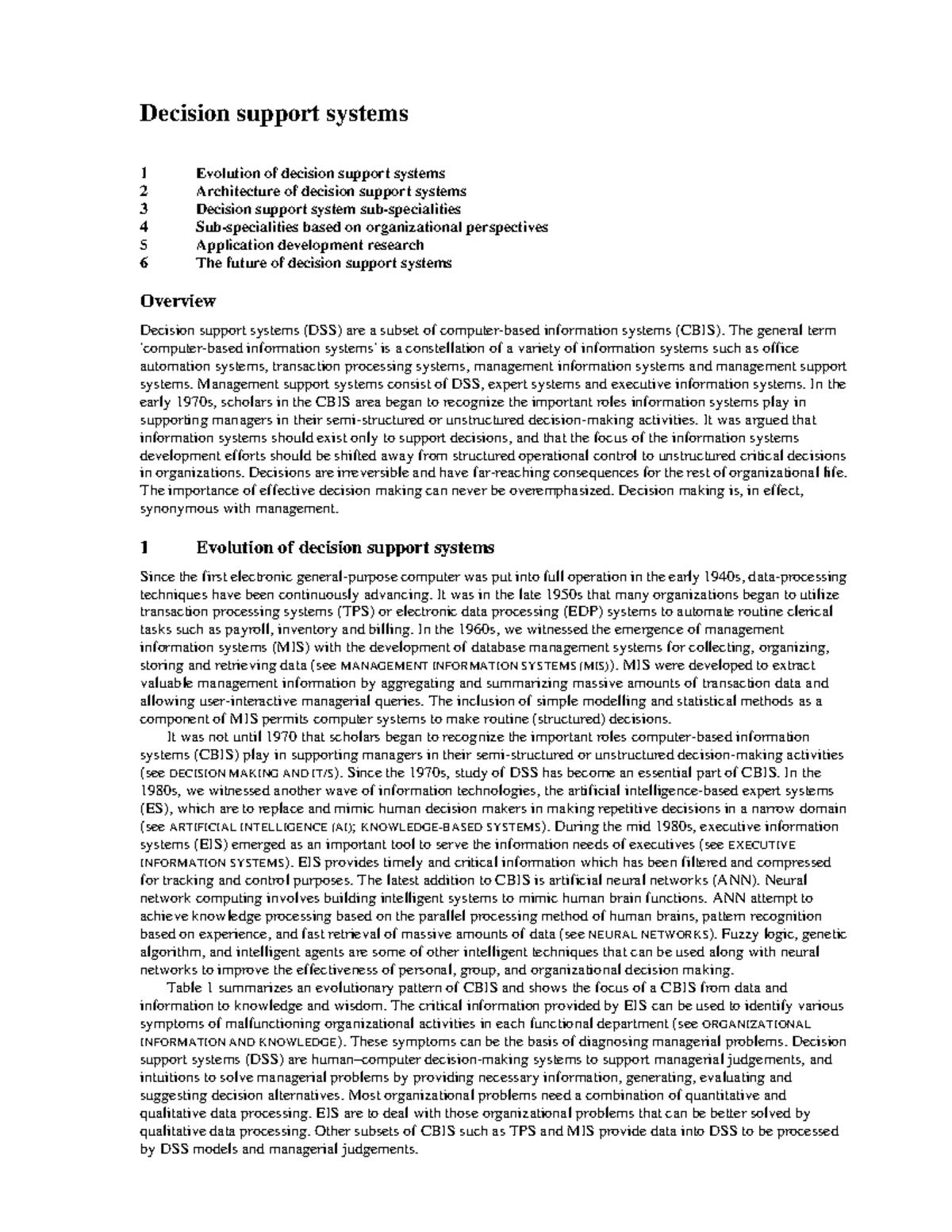 Dss - content - Decision support systems 1 Evolution of decision ...