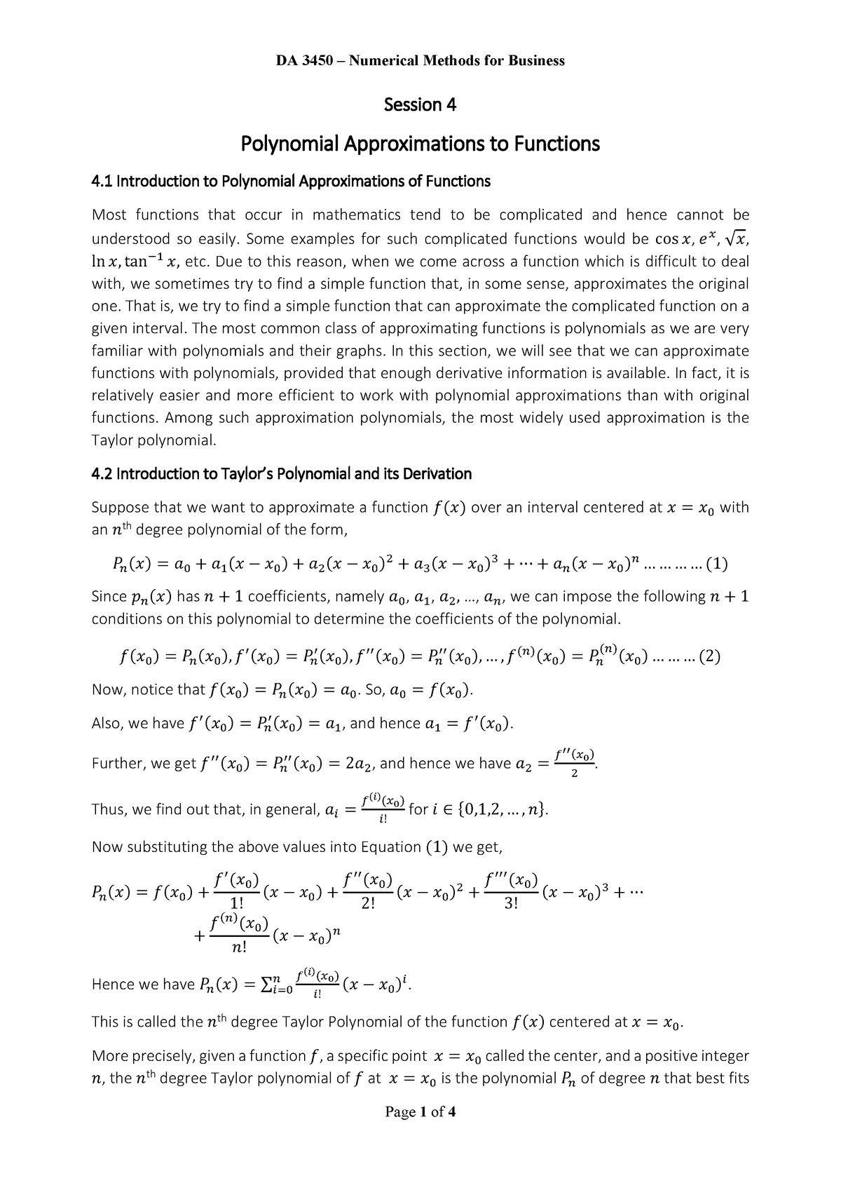 Session 4 - Polynomial Approximations to Functions - Session 4 ...