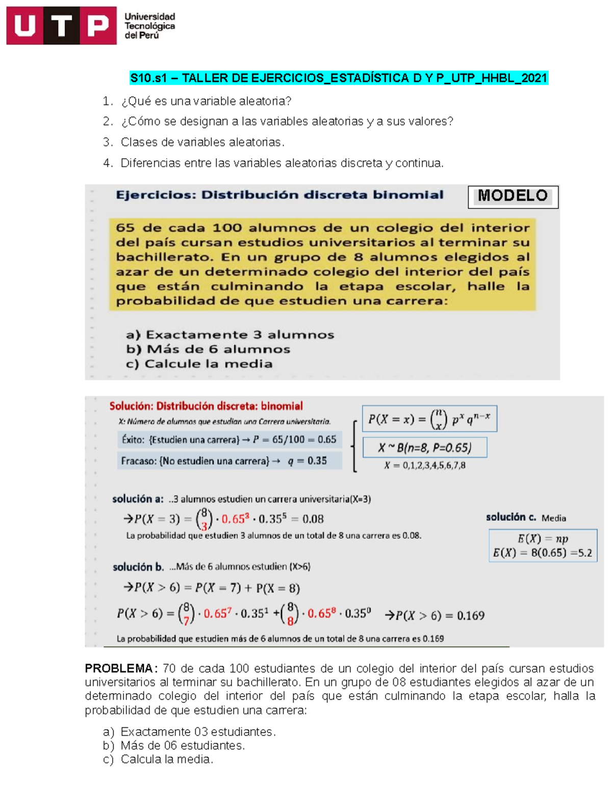 S10.s1 - Taller DE Ejercicios Tarea EDYP UTP HHBL 2021 - Principios De ...