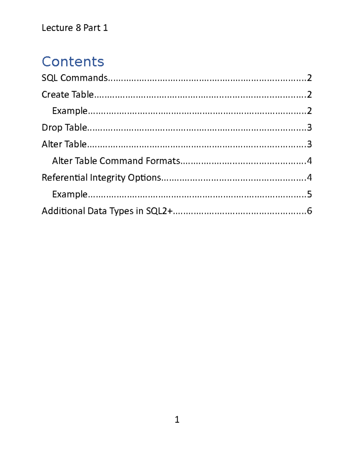 Db Lecture 8 Part 1 - Contents SQL - Studocu