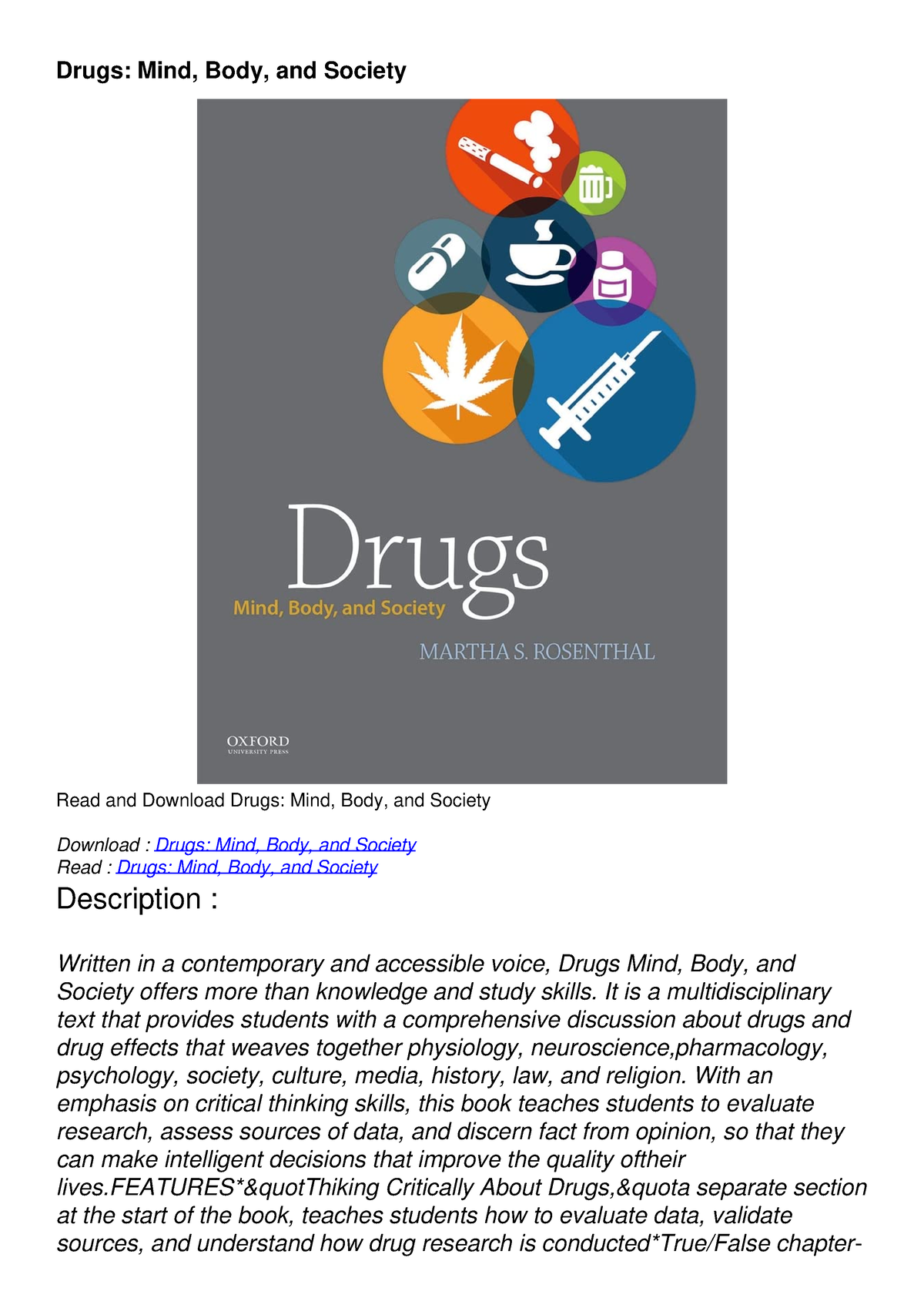 Read [pdf] Drugs: Mind, Body, And Society - Drugs: Mind, Body, And 