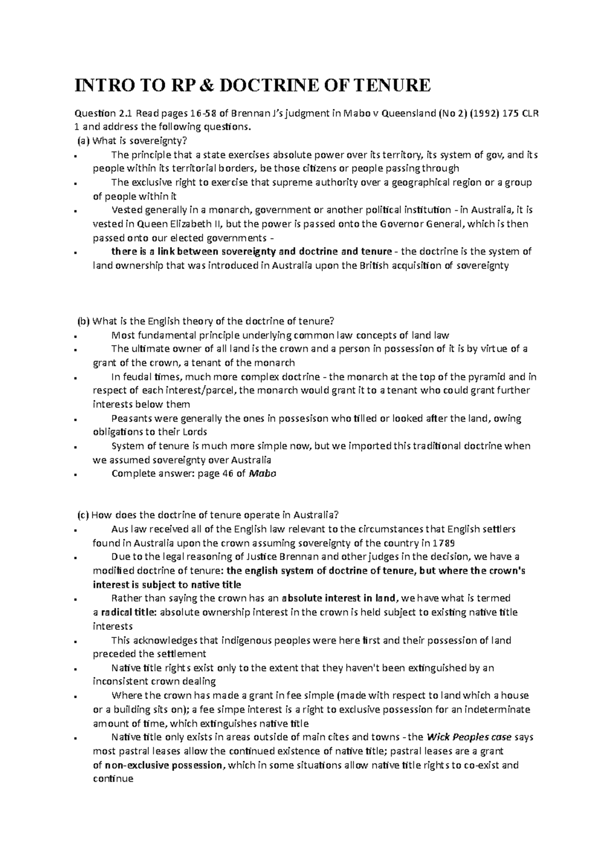 RP Tuts and Answers - INTRO TO RP & DOCTRINE OF TENURE Question 2 Read ...