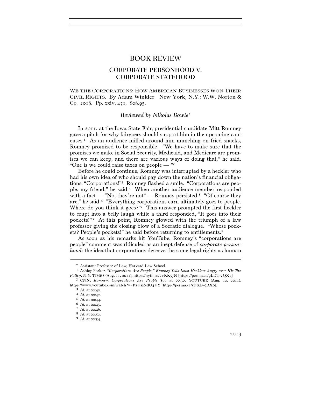 2009-2040 Online - Econ - 2009 BOOK REVIEW CORPORATE PERSONHOOD V ...