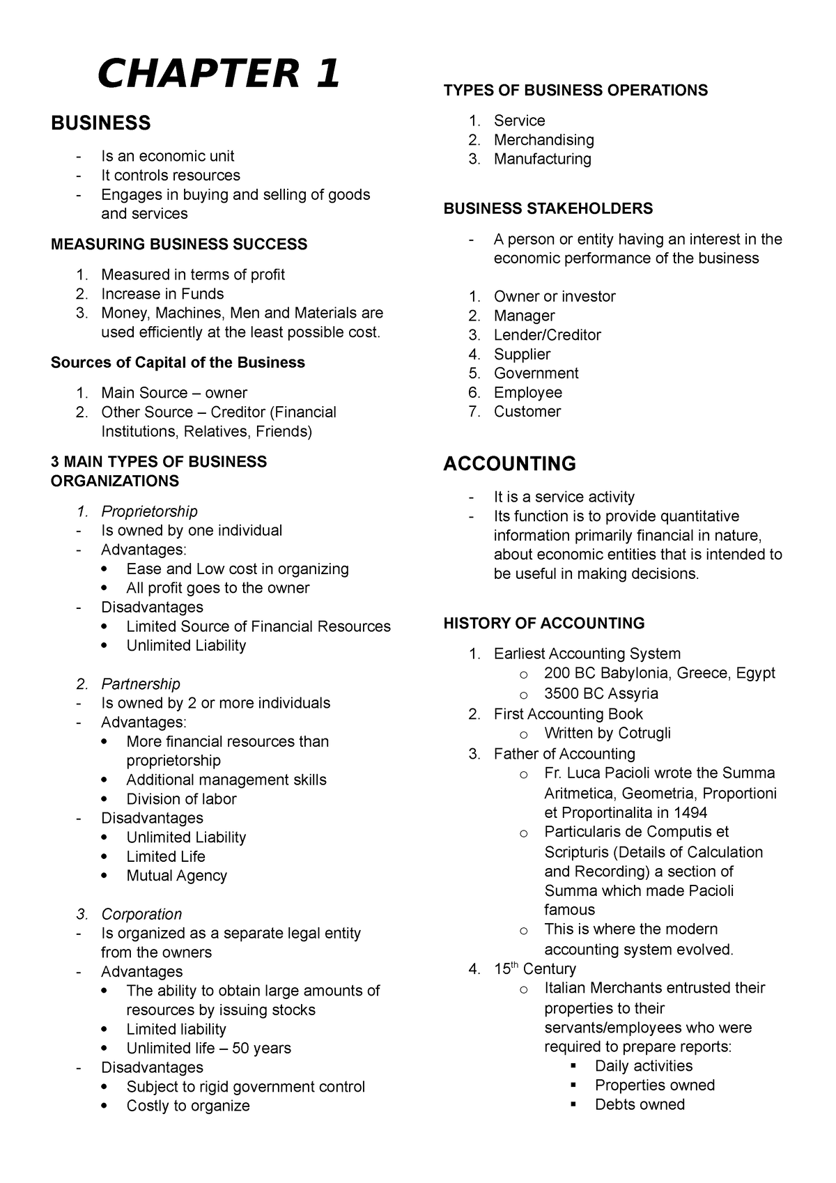 Fundamentals Of Accounting Reviewer - CHAPTER 1 BUSINESS Is An Economic ...