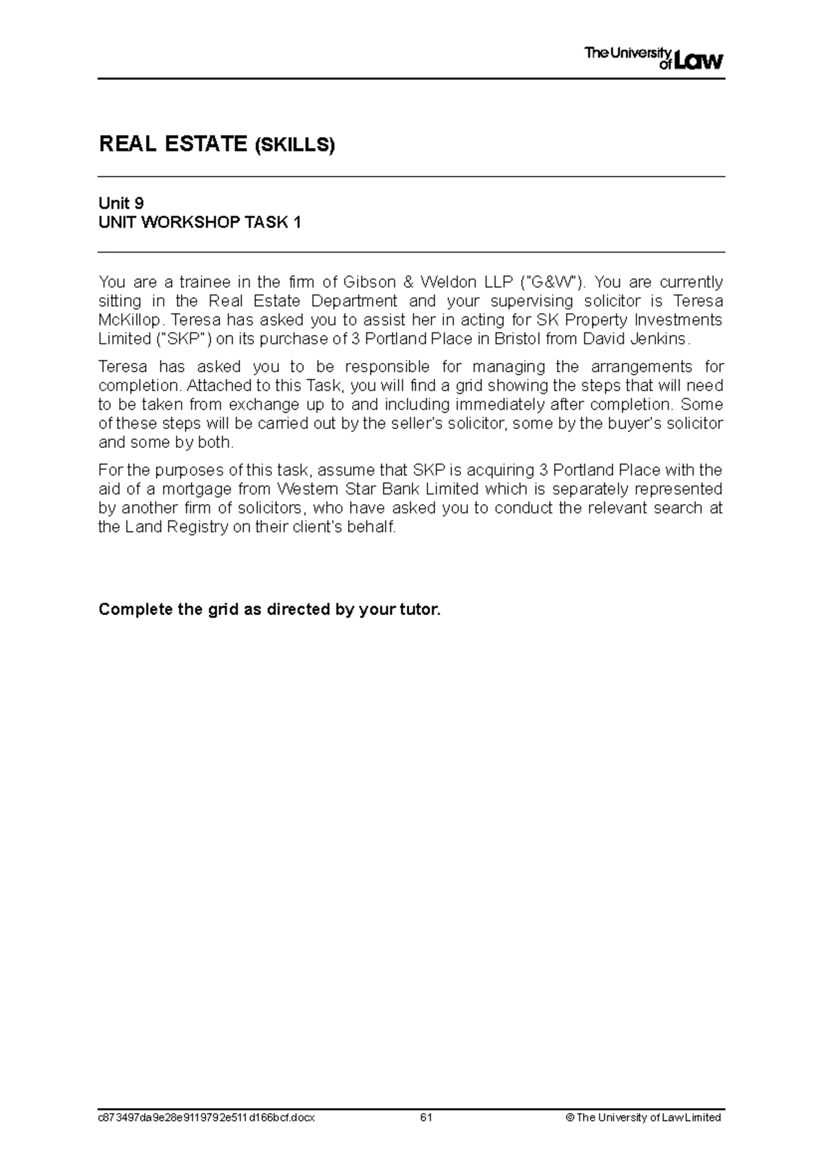 Task 1 notes REAL ESTATE (SKILLS) Unit 9 UNIT