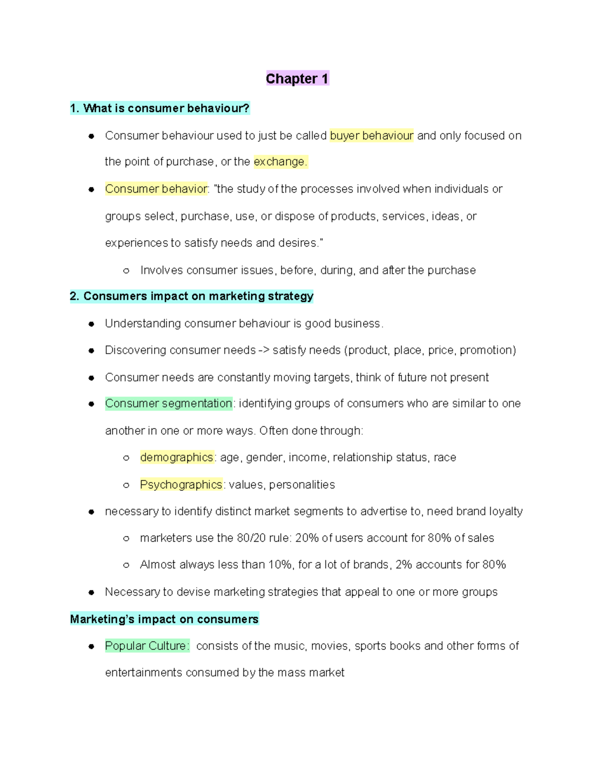 Mark 305 chapter 1-4 - Lecture notes 1-4 - Chapter 1 What is consumer ...