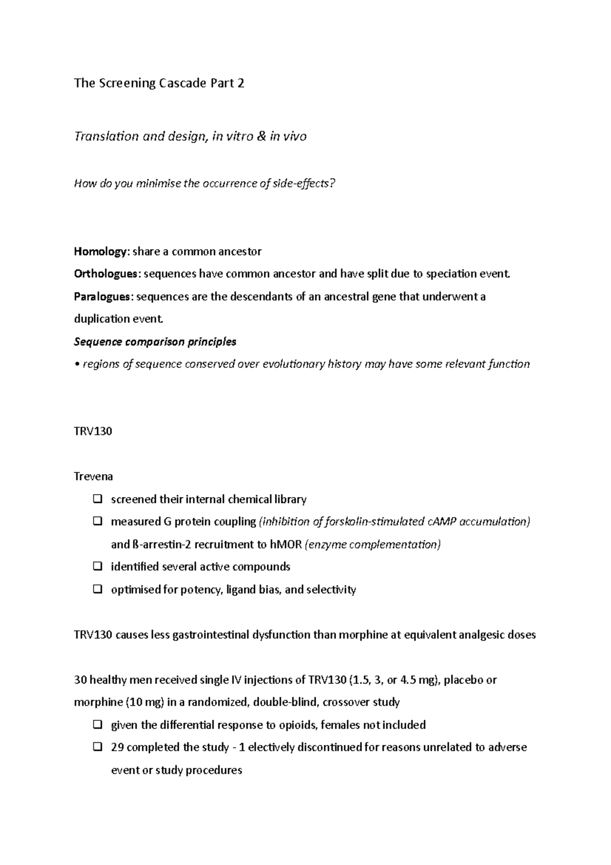 The Screening Cascade Part 2 - Paralogues : sequences are the ...