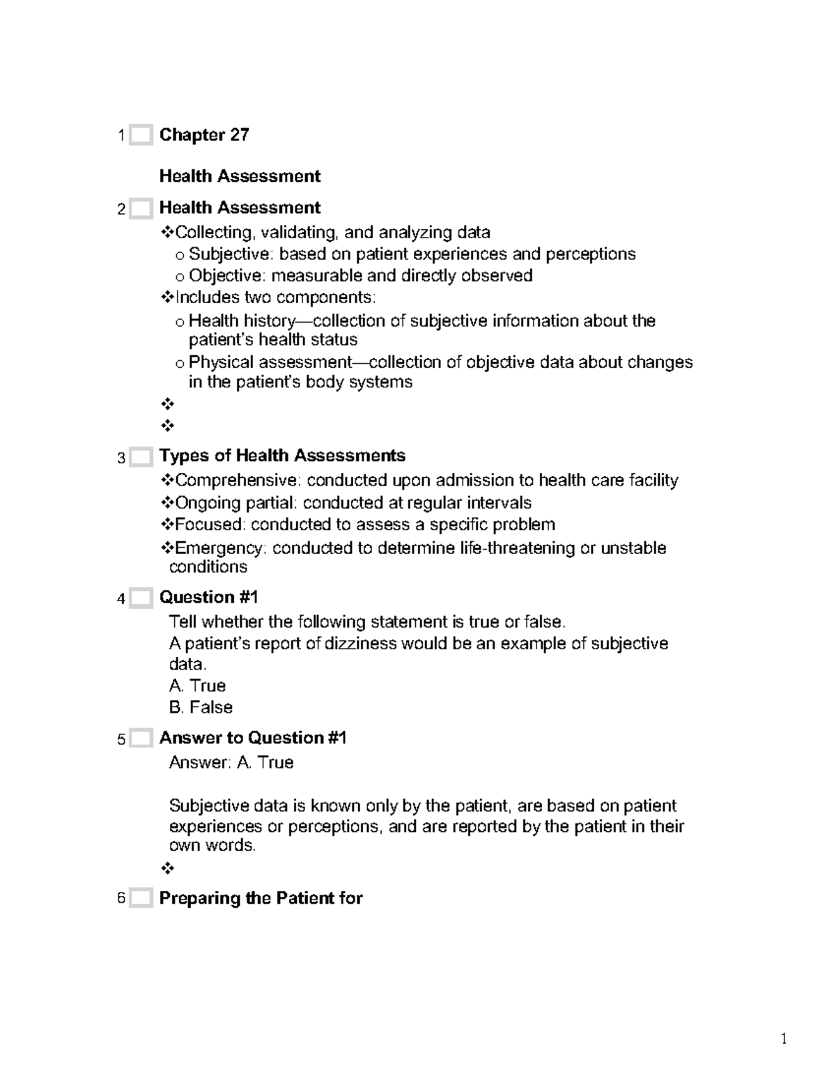 Ch 27 Health Assessment Outline - 1 Chapter 27 Health Assessment Health ...