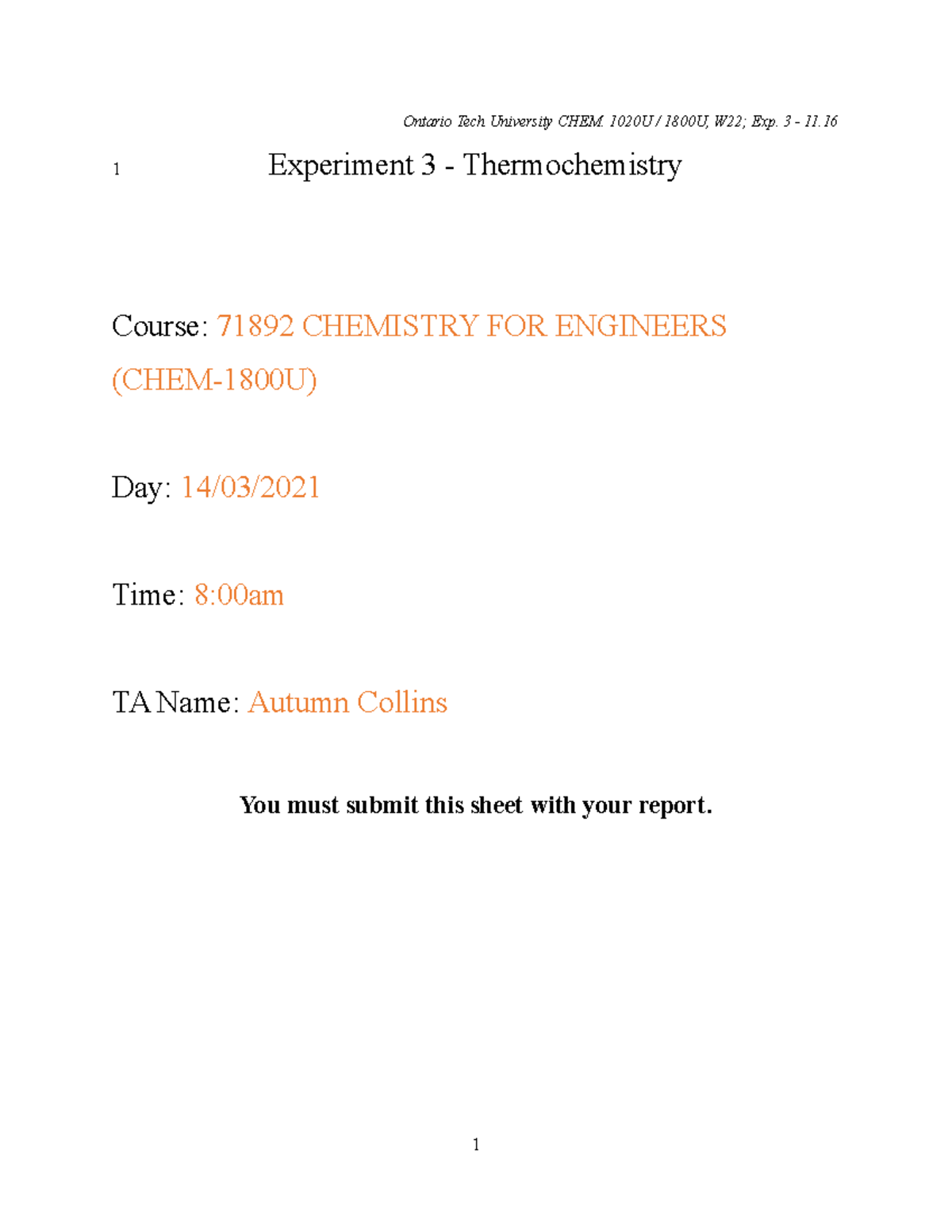1800 Thermochemistry Report Template W22 1 Experiment 3