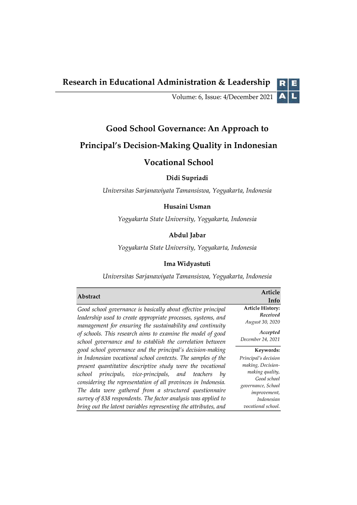 research in educational administration & leadership