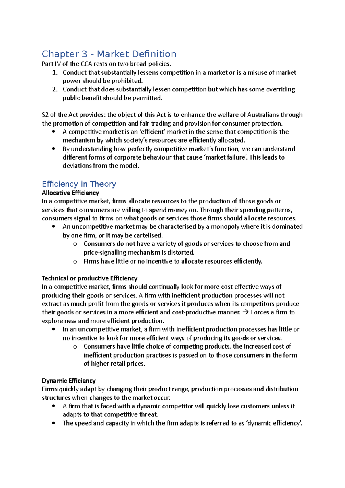 CCL Readings Chapter 3 Market Definition Part IV of the CCA rests