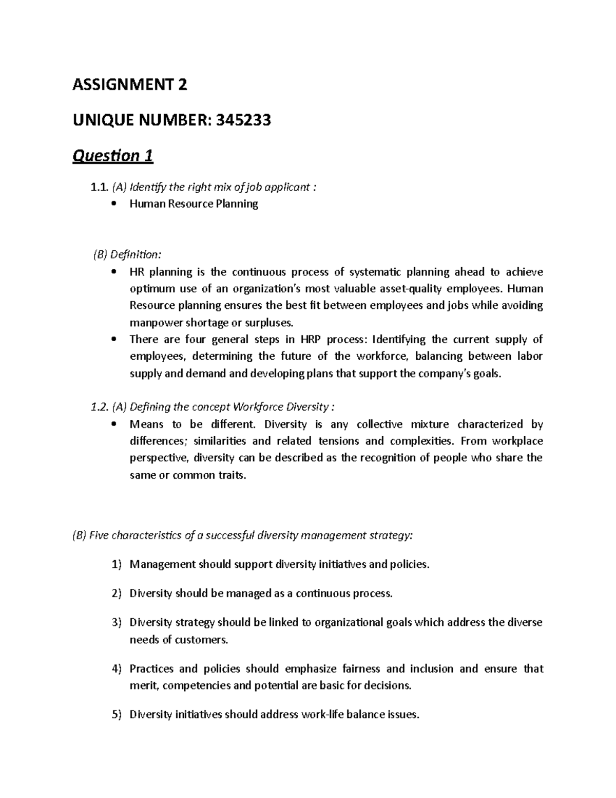 Myunisa - Good - ASSIGNMENT 2 UNIQUE NUMBER: 345233 Question 1 (A ...