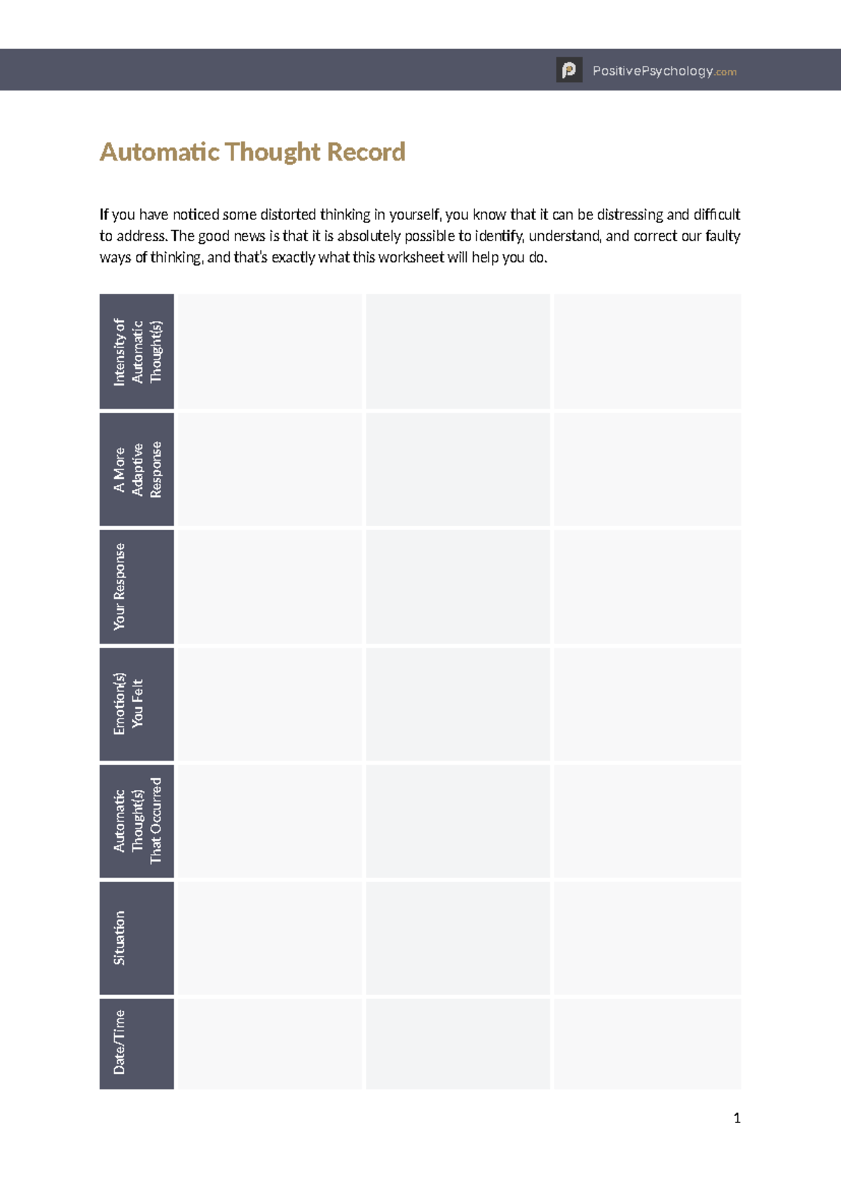 Automatic-Thought-Record - PositivePsychology 1 Automatic Thought ...