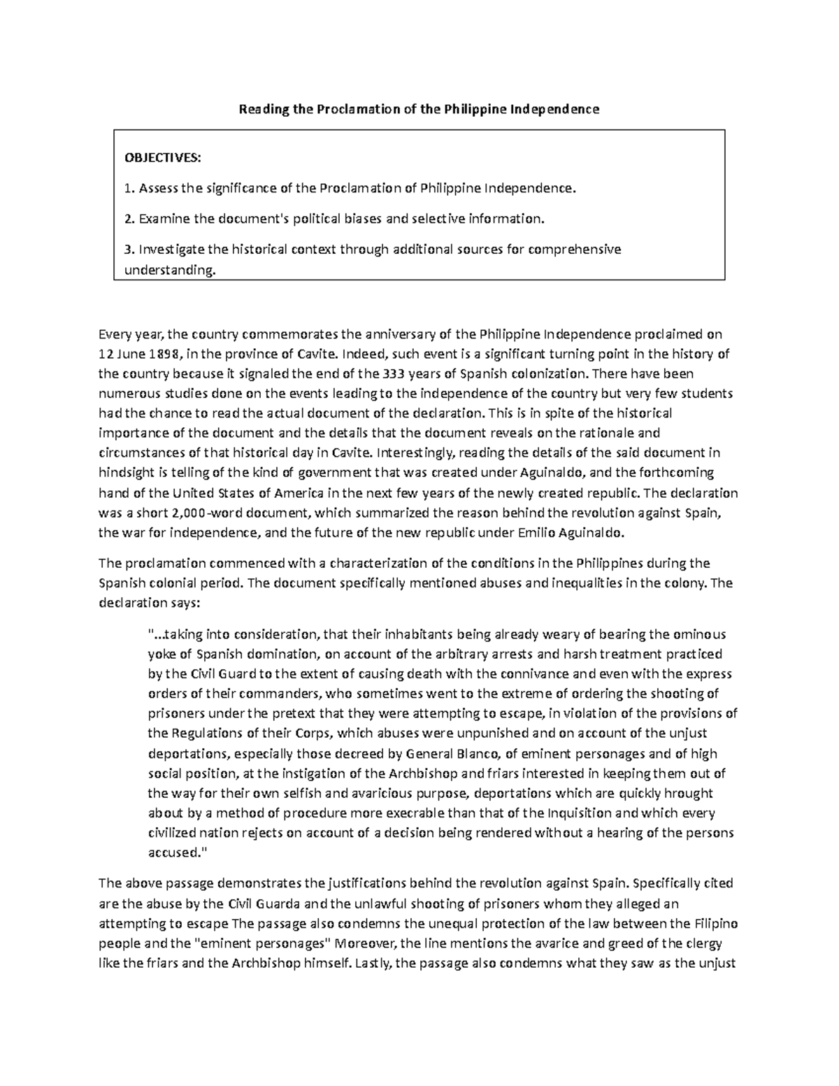 ( Notes) Reading the Proclamation of the Philippine Independence ...