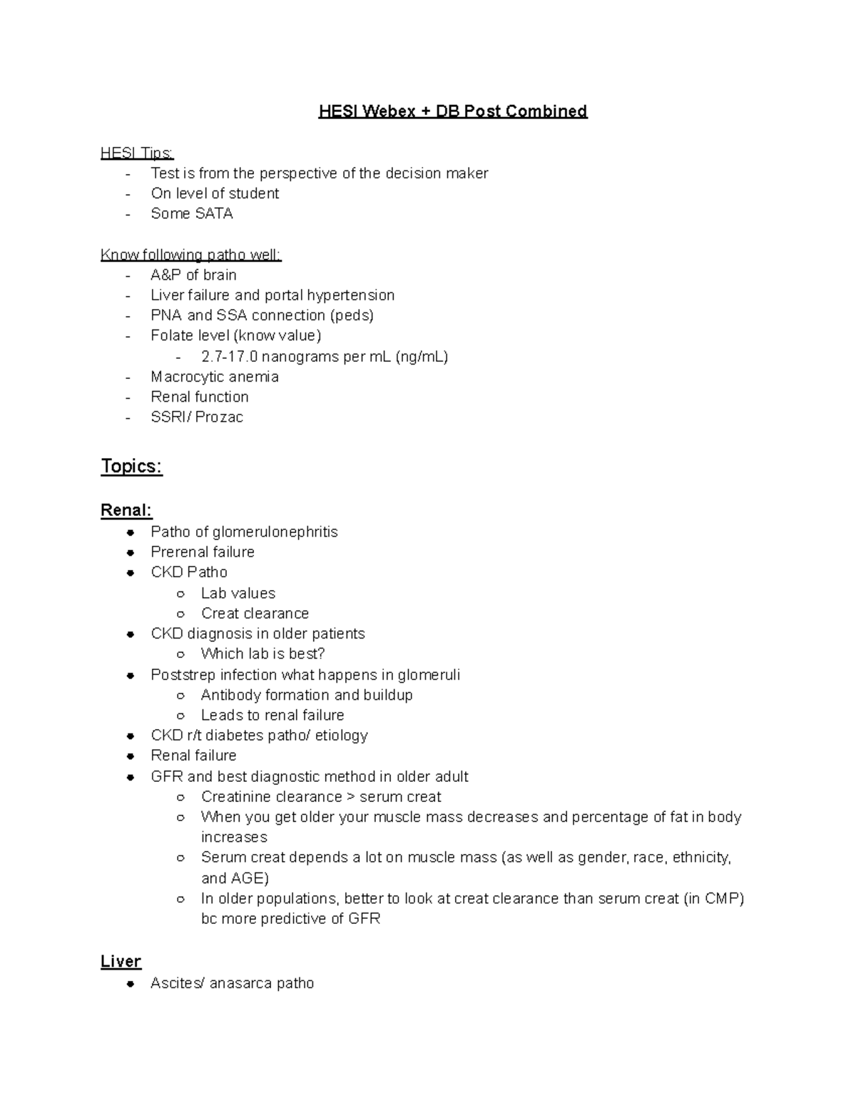 2023 HESI Topics - HESI Webex + DB Post Combined HESI Tips: - Test is ...