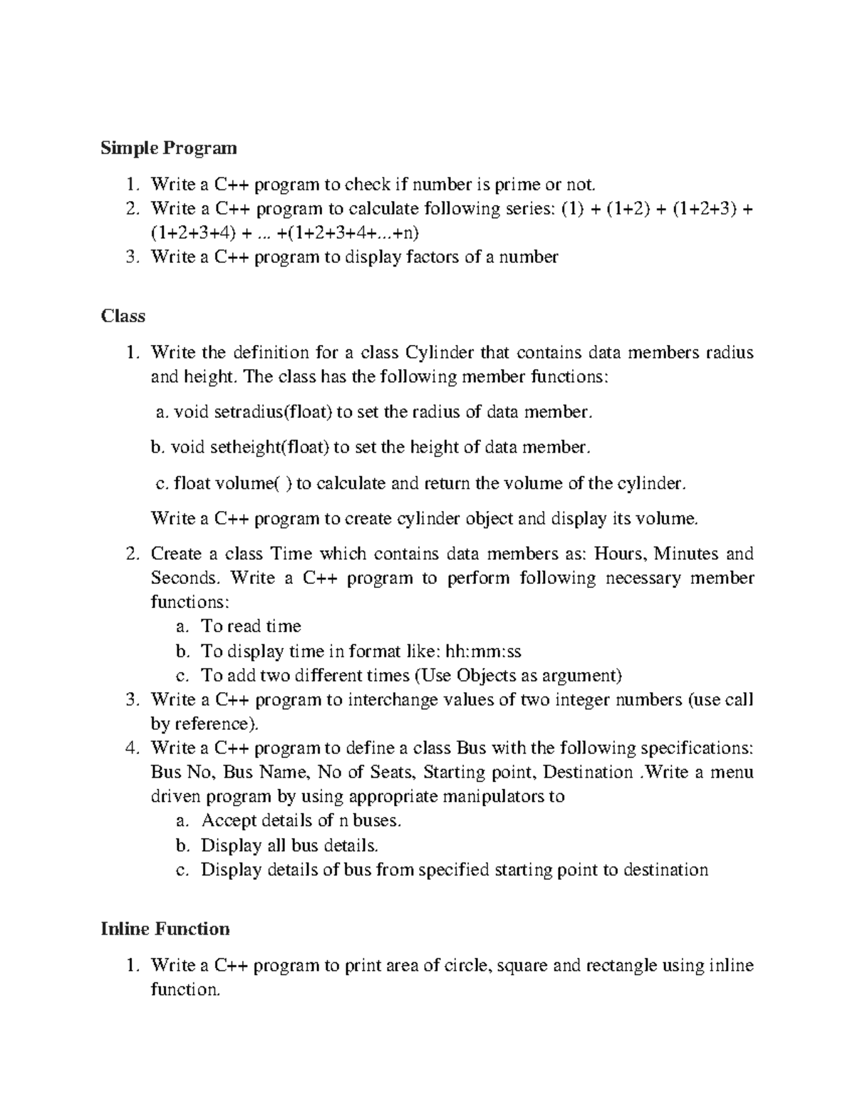 Cpp final programs - computer - Simple Program 1. Write a C++ program ...