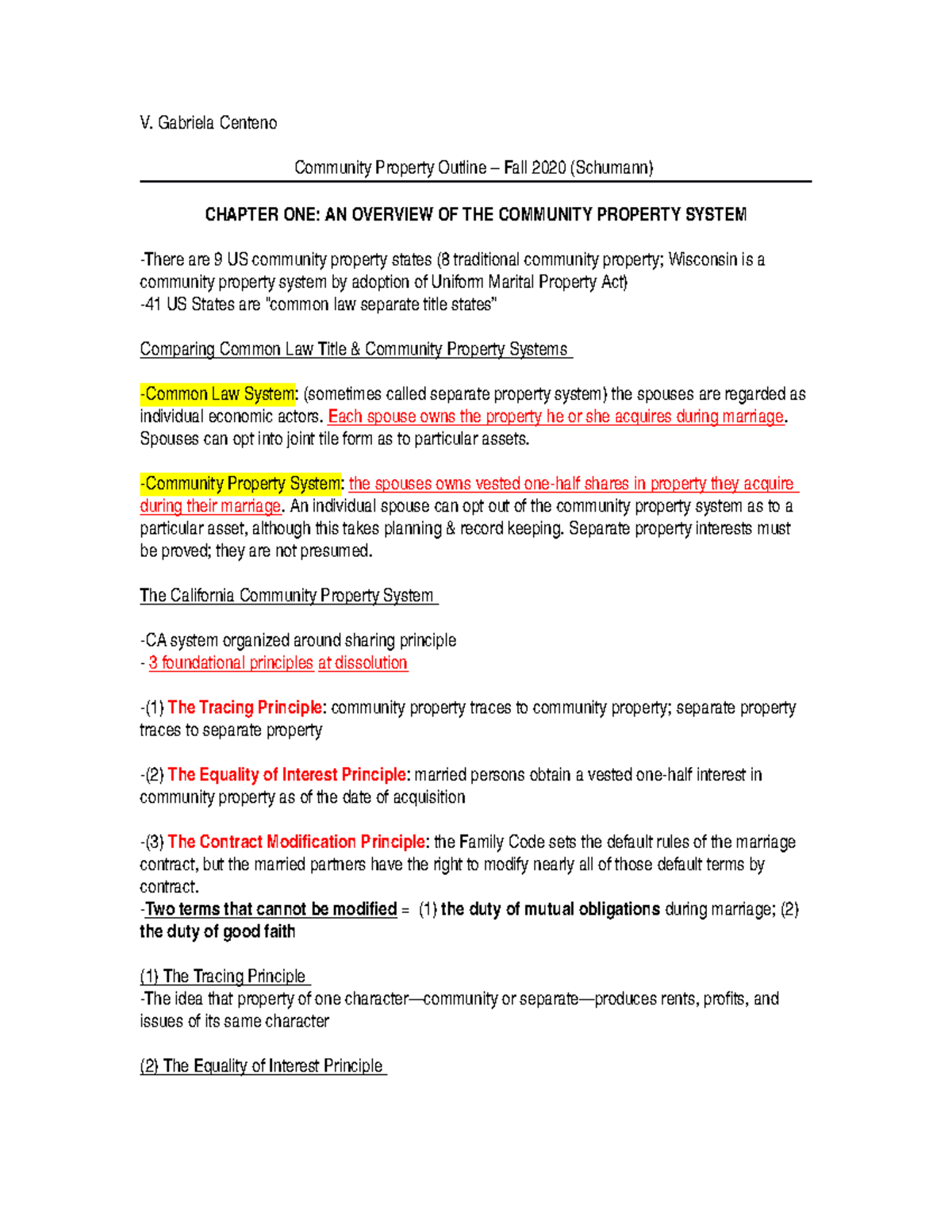 Community Property Outline V. Gabriela Centeno Community Property Outline Fall 2020