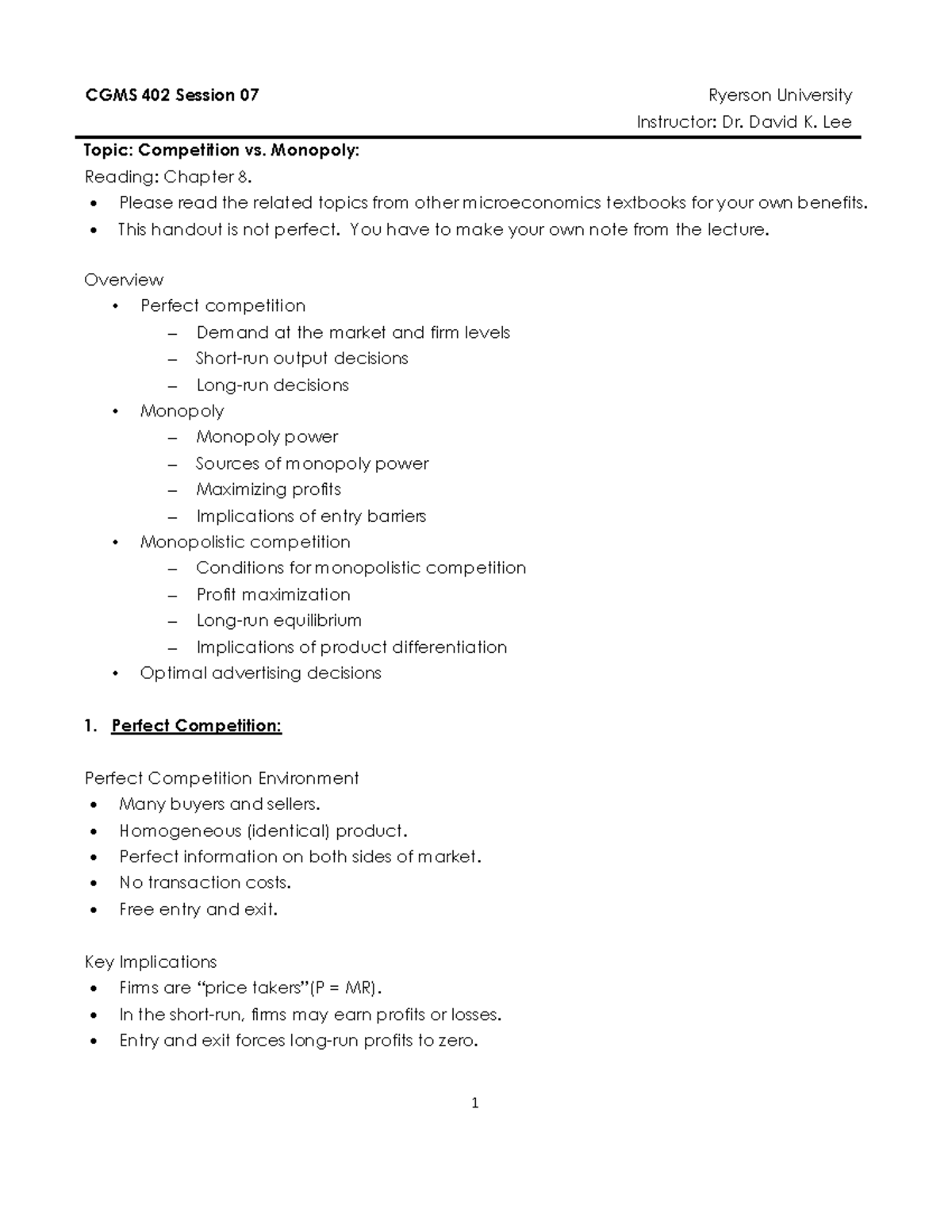 CGMS 402 Lecture 07 - CGMS 402 Session 07 Ryerson University Instructor ...