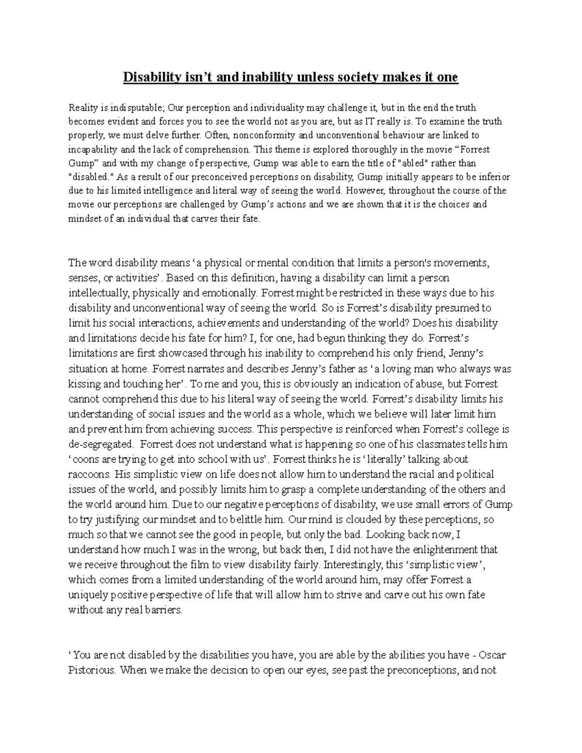 Final Discursive - Disability isn’t and inability unless society makes ...