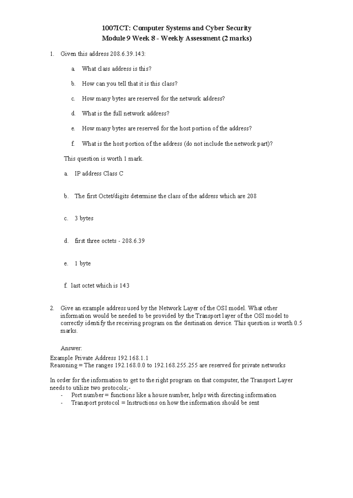 1007ICT Module 9 Week 8 Weekly Assessment - 1007ICT: Computer Systems ...
