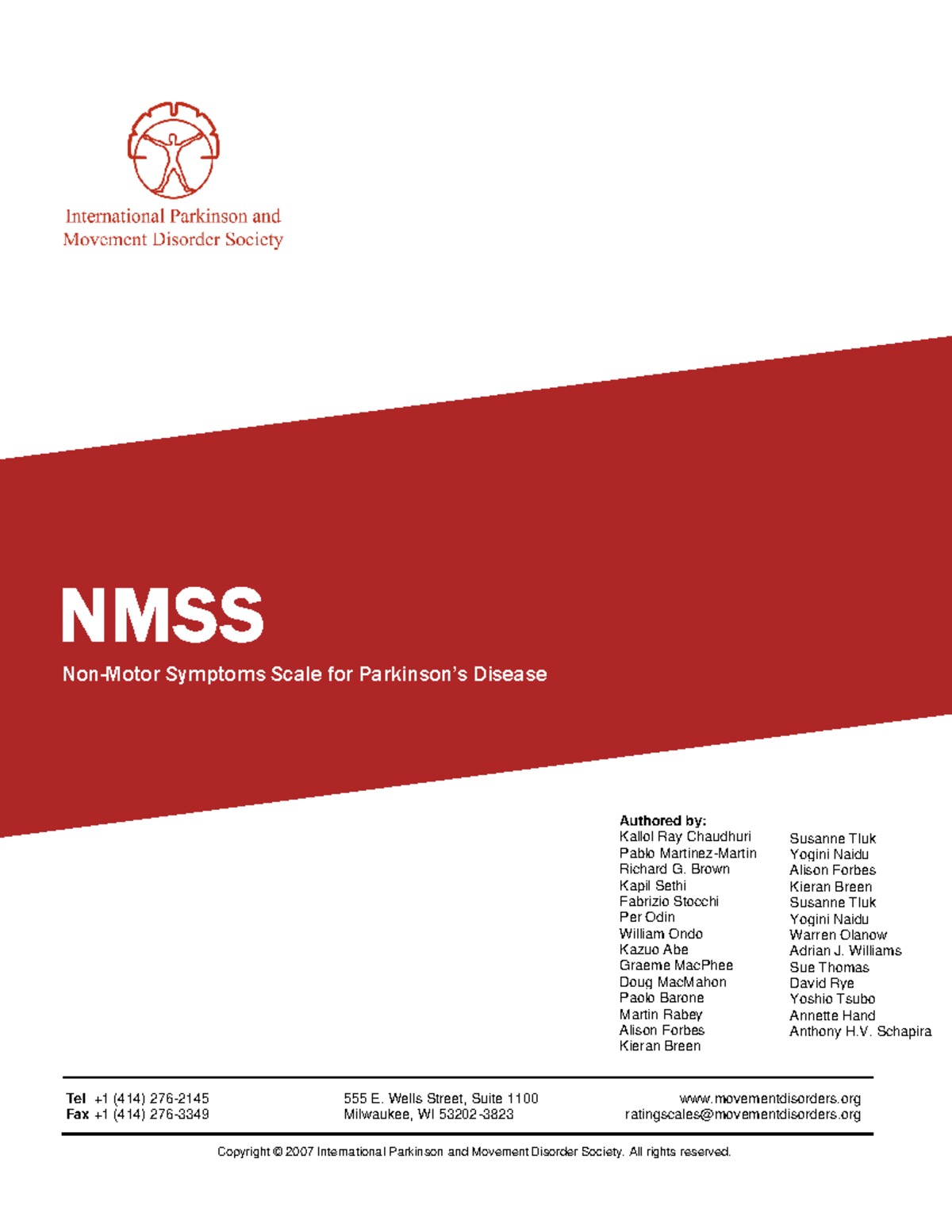 Non-Motor Symptoms Scale for Parkinson’s Disease - Tel +1 (414) 276 ...