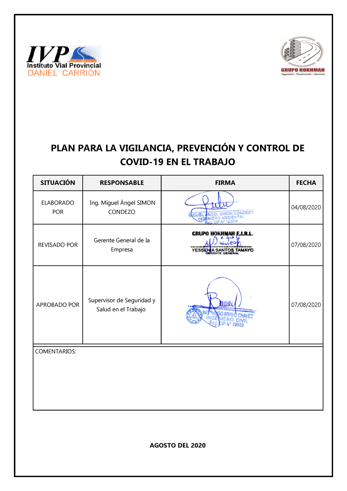 PLAN Covid OK V - PLAN PARA LA VIGILANCIA, PREVENCI”N Y CONTROL DE ...