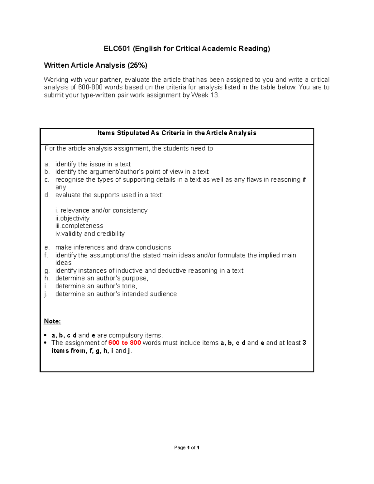 ELC501 Written Article Analysis ( Items) 020916 - ELC501 (English For ...