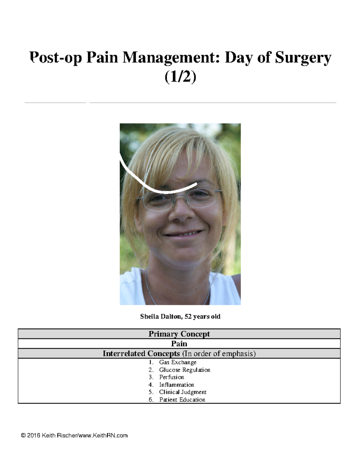 Sheila Dalton case study Postop Pain Management Day of Surgery (1/2